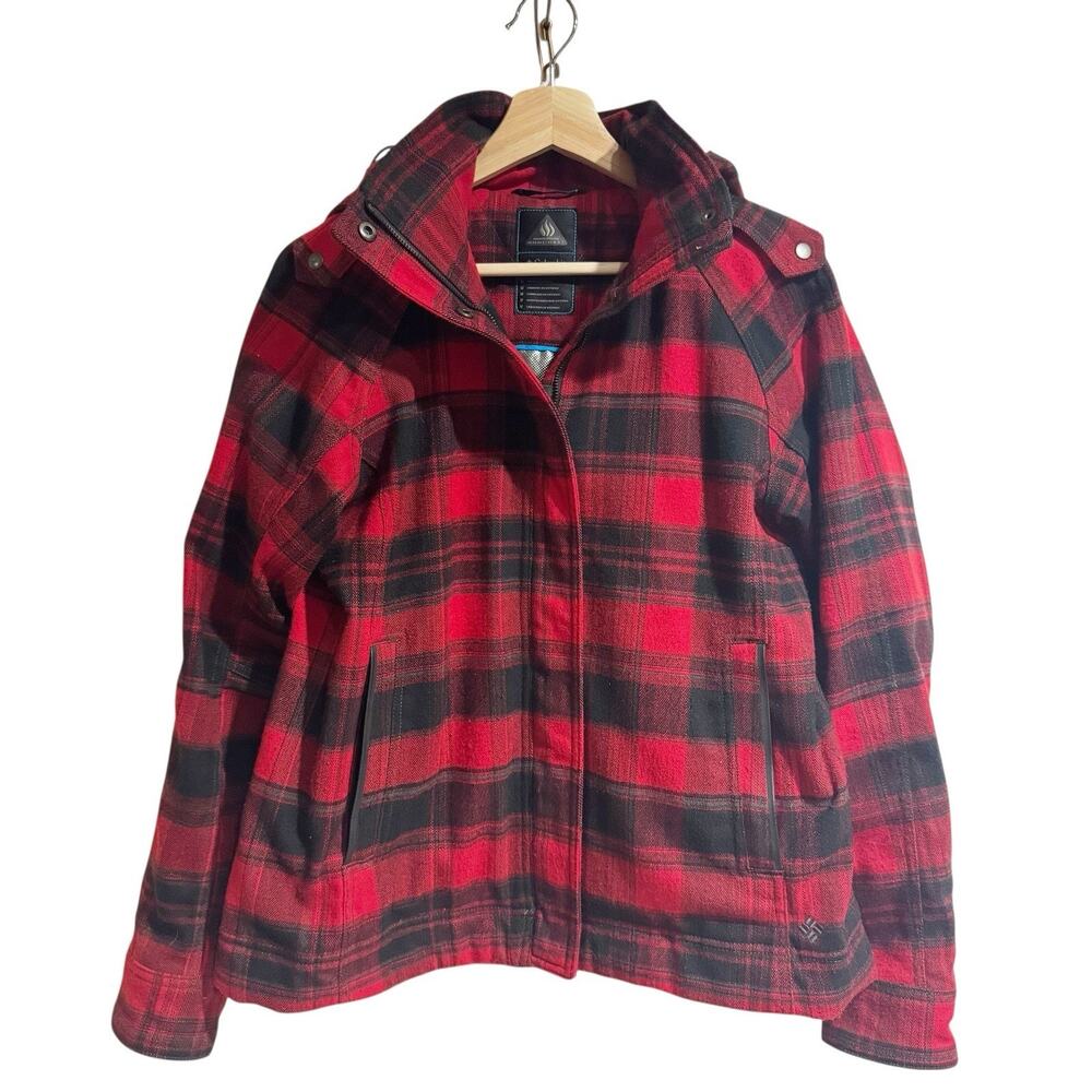 Columbia Women's red and black plaid jacket with Omni-Heat